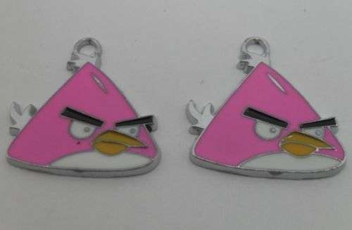 Silver plated Enamel Angry Birds Charms - Pink - 25 x 25mm