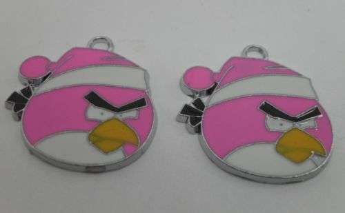 Silver plated Enamel Angry Birds Charms - Pink1 - 26 x 25mm