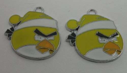 Silver plated Enamel Angry Birds Charms - Yellow - 26 x 25mm