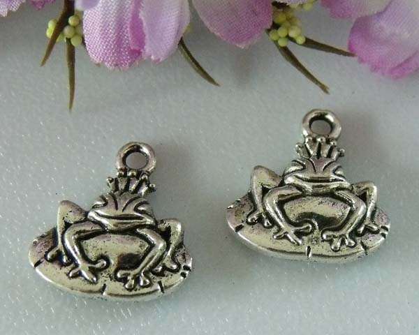 Tibet Silver Charms - FROG PRINCE - 17 X 16mm