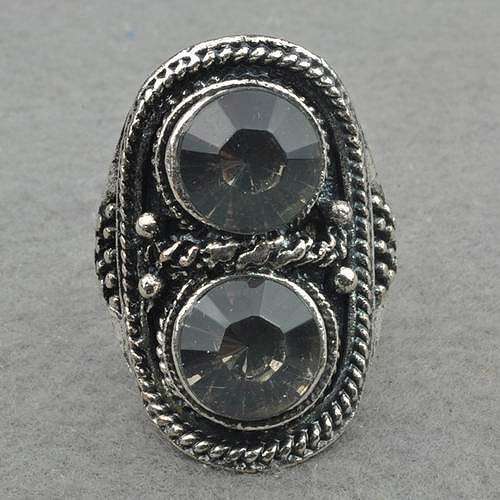 Tibet Silver Rhinstone Cocktail Ring - Adjustable size