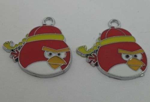 Silver plated Red Enamel Angry Birds Charms  - 26 x 25mm