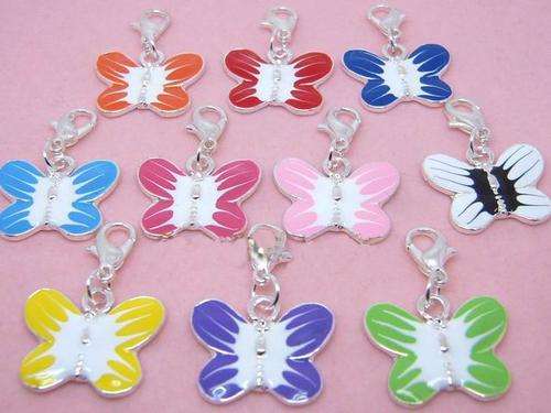 Silver Plated Light Blue Enamel Clip-On Charms - Butterfly