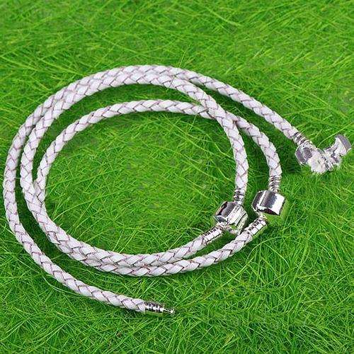 White braided Cowhide Leather Charm Bracelets - Fit Pan and Euro Beads - 20cm