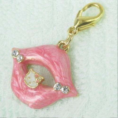 Gold Plated, Enamel & Diamante Pink Hello Kitty Lips Clip-on Charms