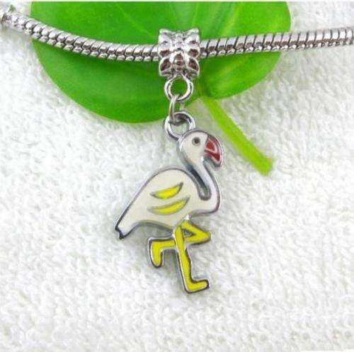 Silver Plated & Enamel Stork Dangle Charm - Fits Pan & Euro Bracelets