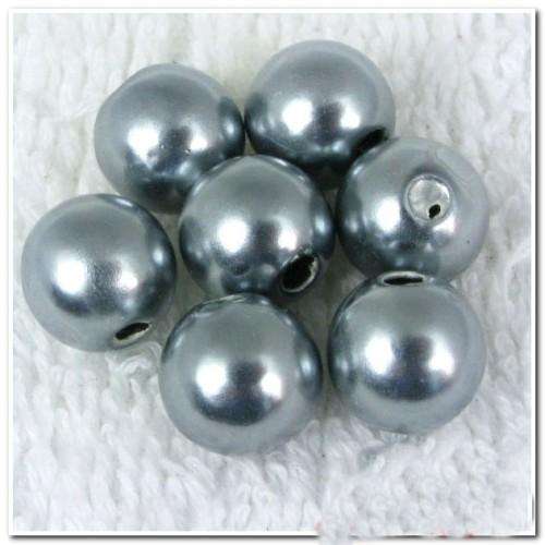 50pcs Round Acrylic Pearl Beads - 10mm Grey
