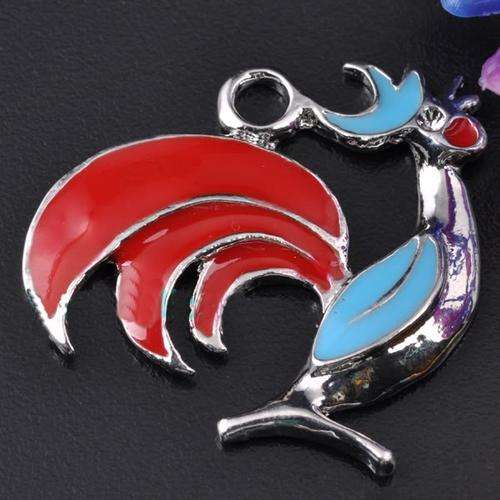Silver Plated Enamel Cock Charm  - 29 x 30mm