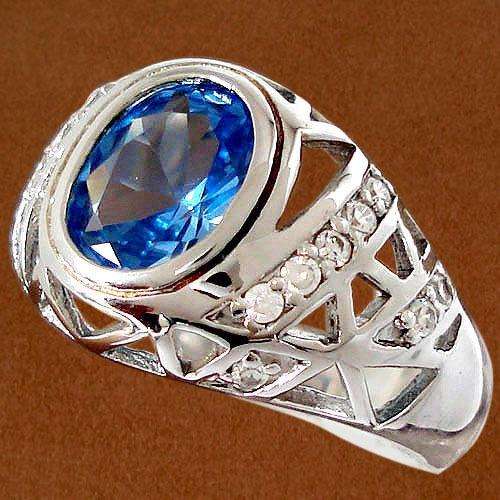 Stunning Genuine Aquamarine, White Topaz & Solid 925 Sterling Silver Ring