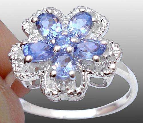 Genuine Diamond, Tanzanite  & Solid 925 Sterling Silver Ring Sz 7.5 (Valuation cert incl)