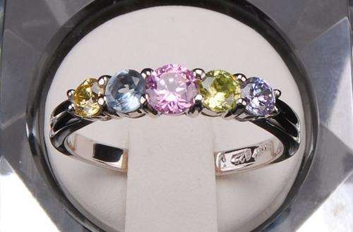 Stunning Natural Blue Topaz, Pink Sapphire, Peridot & Solid 925 Sterling Silver Eternity Ring-Size 8