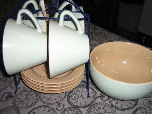 Cute set of Cup and Saucers on a Stand with Matching Bowl