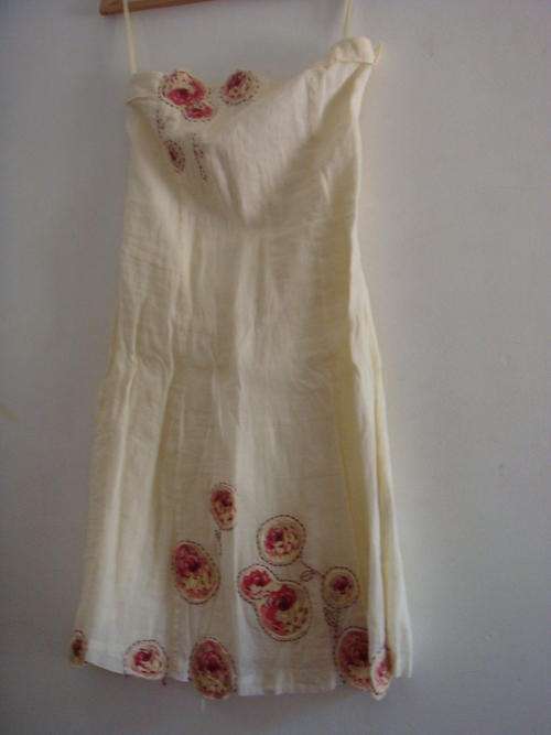 Urban boobtube dress in cream with embroidered flower detail
