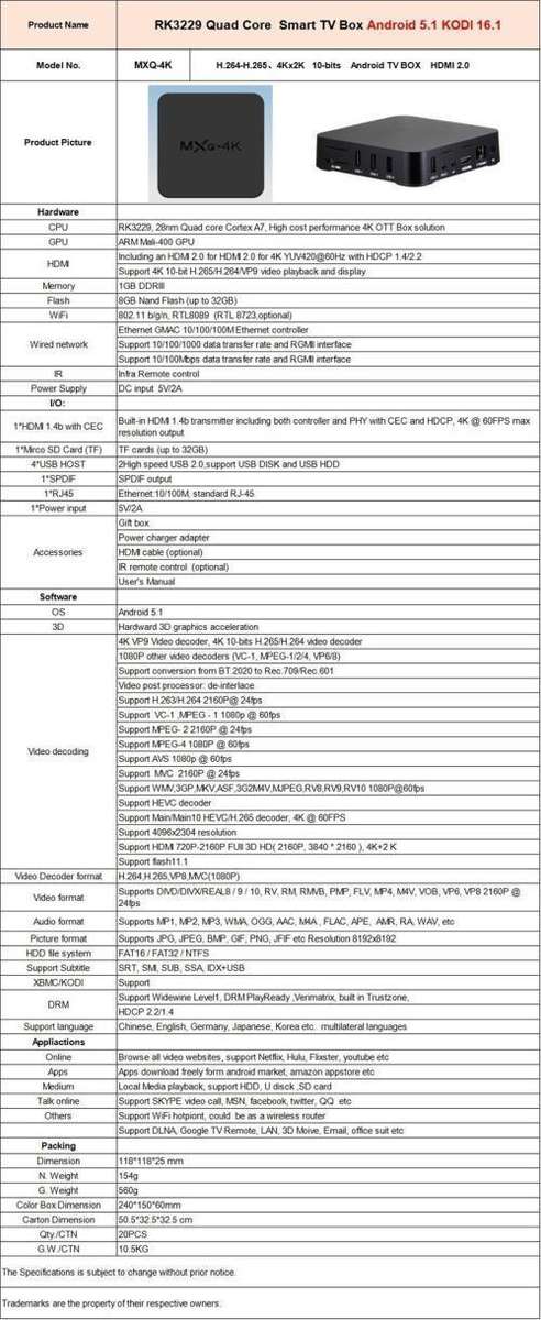 MXQ-4K Android 5.1 Quad Core Smart TV Box & Wireless Keyboard