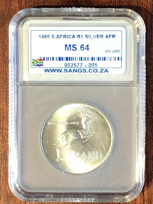 1966 RSA R1 (1 rand) * Afrikaans * SANGS * MS64 * silver
