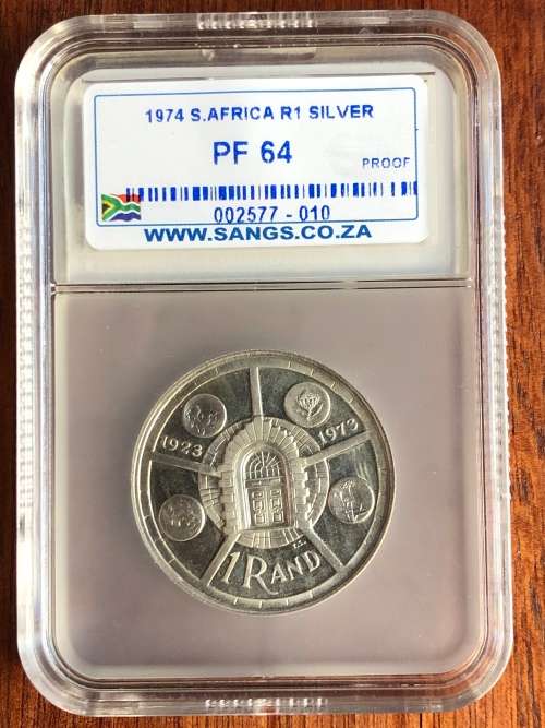 1974 silver RSA R1 (Rand) * SANGS PF64