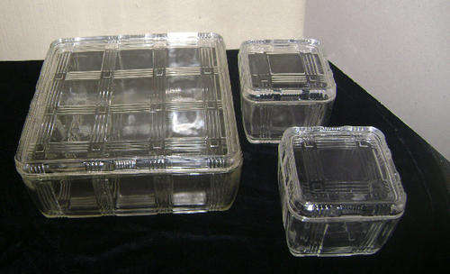 ART DECO PRESSED GLASS STORAGE SET