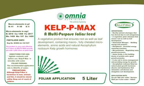 KELP-P-MAX : 5 Liters of Ascophyllum nodosum Kelp Extract that provides 1,250 Liters of Plant food