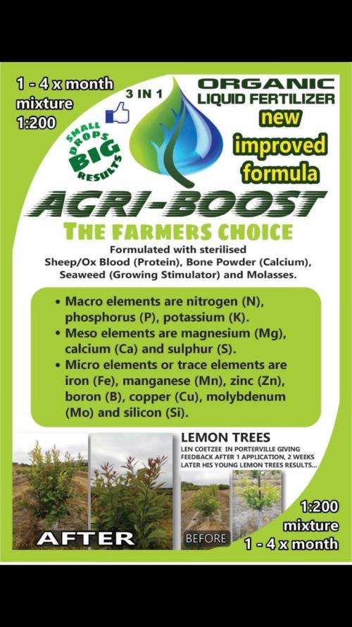 Agri-Boost (3 in 1) :Organic Liquid Fertiliser the 1 Litre produce 200Lt of Nutrient plant/Soil Food