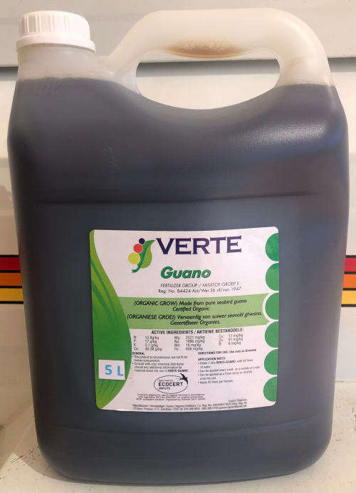 Guano Organic Certified Fertiliser liquid : 1 X 5 Litre (Dilute 1:40) at only R350