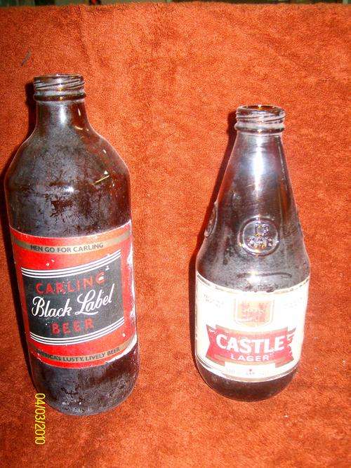 Old glass beer bottles