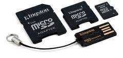 Kingston Flash MicroSD memory 4GB with SD adapter, Mini SD adapter & USB reader. MBLYG2_4GB