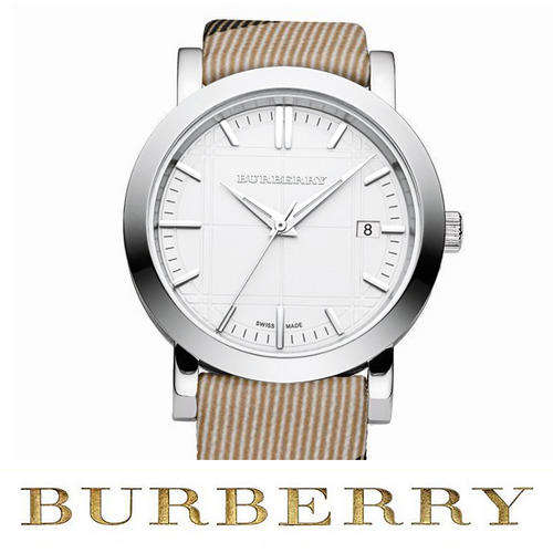1ST TIME ON BOB - Burberry Women's BU1390 Check Engraved White Dial Check Strap Watch