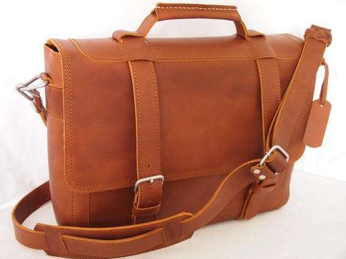 Leather Badger Briefcase LARGE, THIN(15,6 inch laptop),  OIL TAN!!