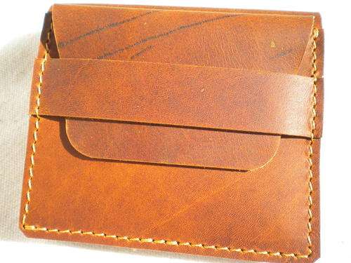 HANDMADE Travel Light Wallet for cash, cards and coins., DARK VINTAGE Leather!