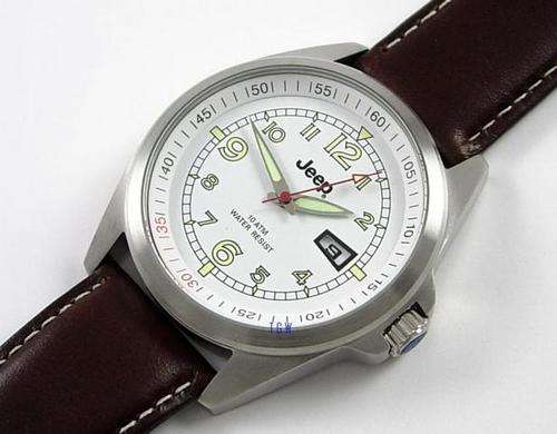 MENS JEEP WATCH 5 ATM CLASSIC STAINLESS STEEL WITH LEATHER STRAP