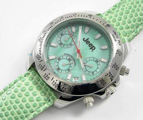 BRAND NEW WOMENS JEEP CHRONOGRAPH 20 ATM SCUBA WATCH WITH GREEN STRAP