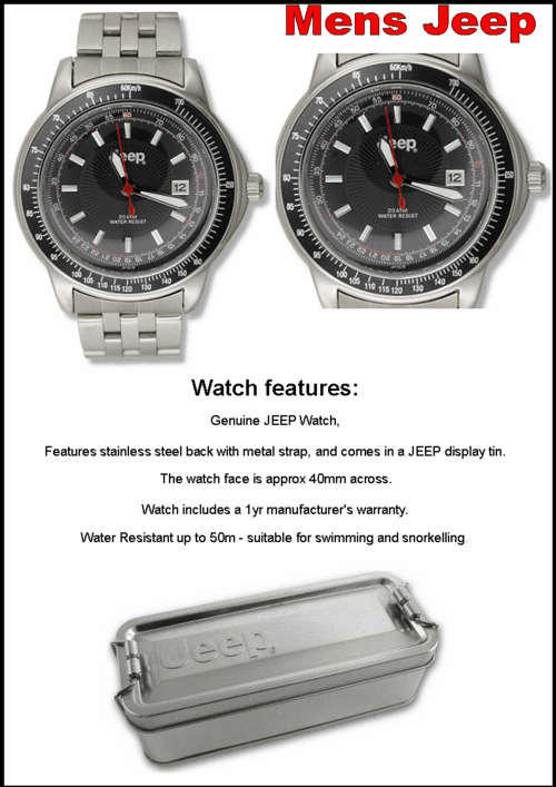 MENS JEEP WATCH 5 ATM CLASSIC metal STRAP - Black face - RRP 1595