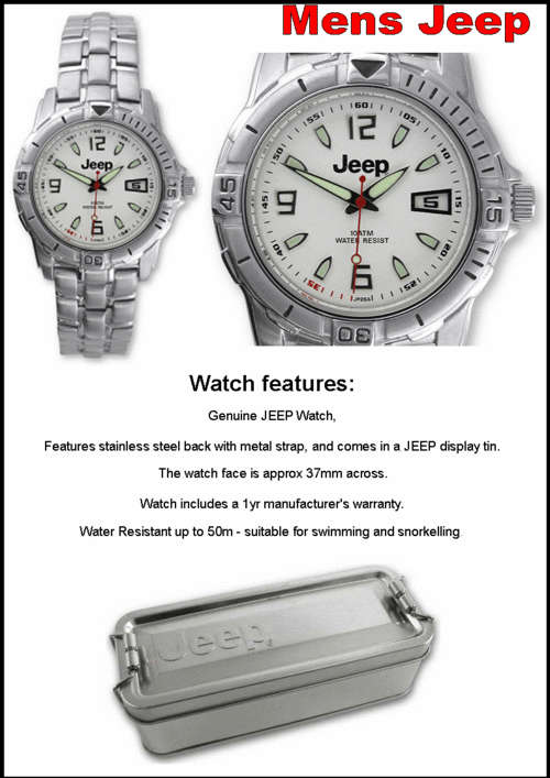 MENS JEEP WATCH 5 ATM CLASSIC metal STRAP - White face RRP 1395
