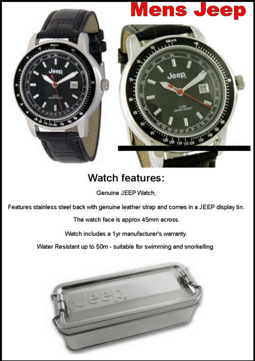 MENS JEEP WATCH 5 ATM CLASSIC LEATHER STRAP - Black RRP 1395