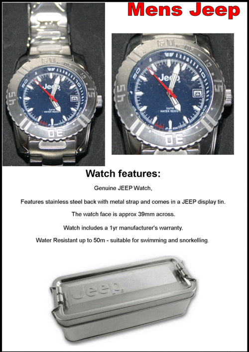 MENS JEEP WATCH 5 ATM CLASSIC METAL STRAP - Blue Face RRP 1395