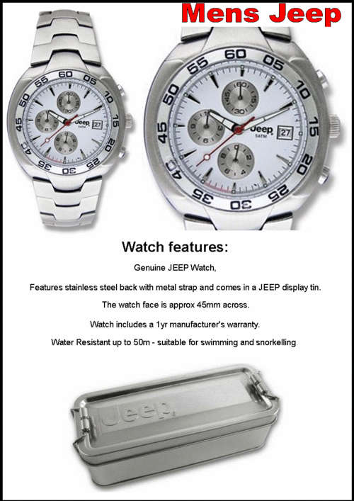 MENS JEEP WATCH 5 ATM Chronograph metal STRAP - WHITE face - NEW EUROPEAN RANGE
