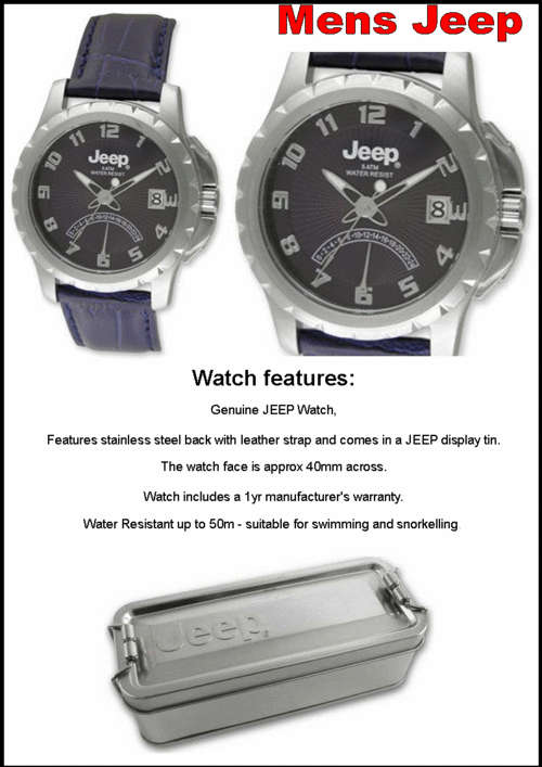 MENS JEEP WATCH 5 ATM Smart with Leather STRAP - Blue/Purple face - NEW EUROPEAN RANGE