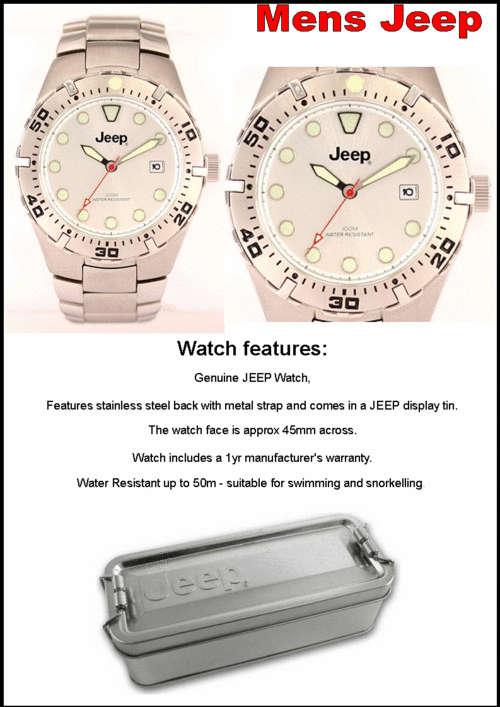 MENS JEEP WATCH 5 ATM SPORT with metal STRAP - White face - NEW EUROPEAN RANGE