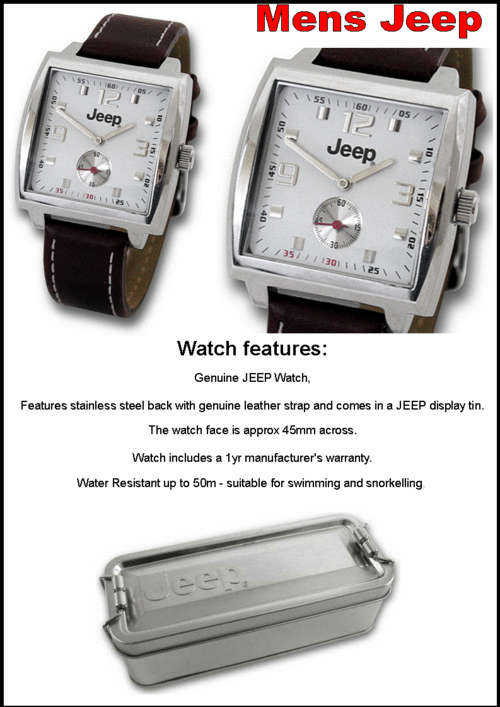 MENS JEEP WATCH 5 ATM SMART with leather STRAP - White face - NEW EUROPEAN RANGE