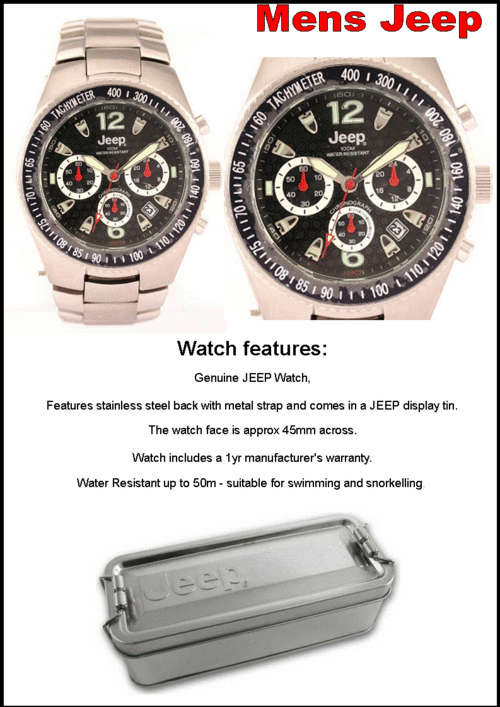 MENS JEEP WATCH 5 ATM CHRONOGRAPH with Metal STRAP - BLACK face - NEW EUROPEAN RANGE