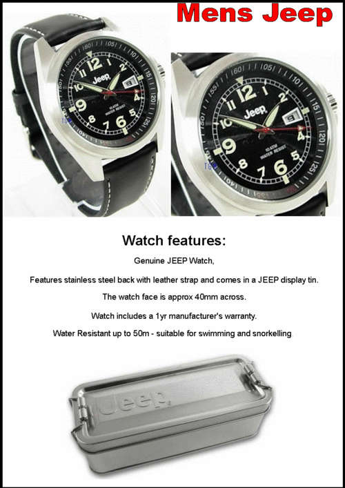 MENS JEEP WATCH 5 ATM Smart with Black leather STRAP - Black face - RRP 1395