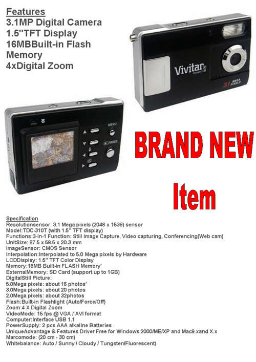 BRAND NEW VIVITAR VIVICAM 3188 3MP DIGITAL CAMERA