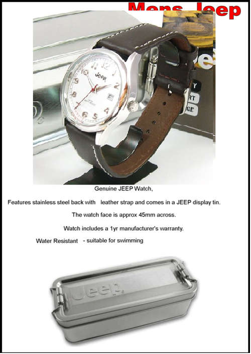 MENS JEEP WATCH CLASSIC LEATHER STRAP -  White Face RRP 1395