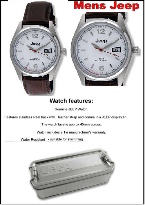 MENS JEEP WATCH CLASSIC LEATHER STRAP -  WHITE Face RRP 1395