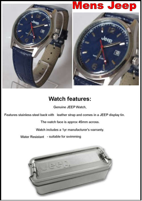 MENS JEEP WATCH CLASSIC LEATHER STRAP -  BLUE Face RRP 1395