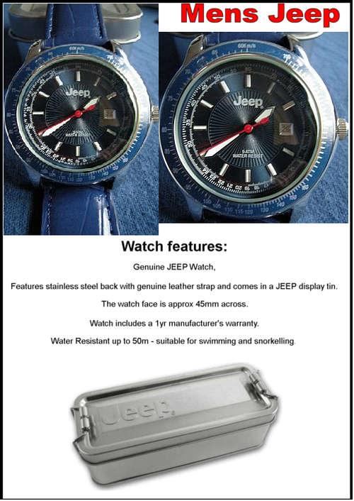 MENS JEEP WATCH 5 ATM CLASSIC LEATHER STRAP - Blue RRP 1395