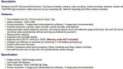 Smallest HD DVR 5MP Digital Video Camera