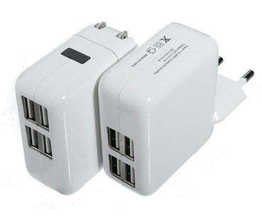 4 Port USB Wall Socket Power Adapter / Charger - Up to 10W USB Charger Travel Companion