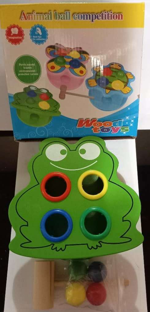 Wooden Frog with balls and hammer