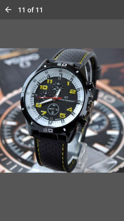 GT - Grand Touring Men Fashion Silicone Band Sport Watch - White & Yellow